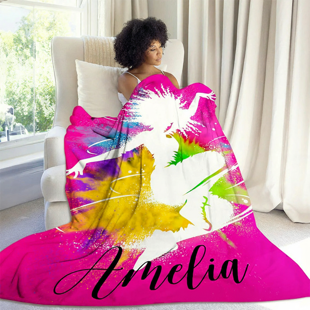 Personalized Colorful Splash Ink Hip Hop Boy Girl Blanket Flannel Blanket Dance Lover Blanket with Name