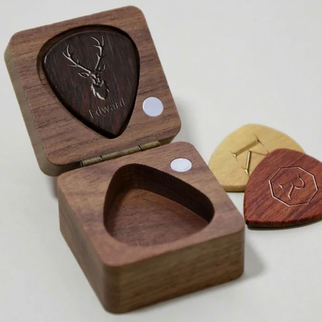 Personalized Wooden Guitar Picks Box Custom Guitar Pick Holder Storage Wood Guitar Plectrum Organizer Case Music Gift for Guitarist Musician