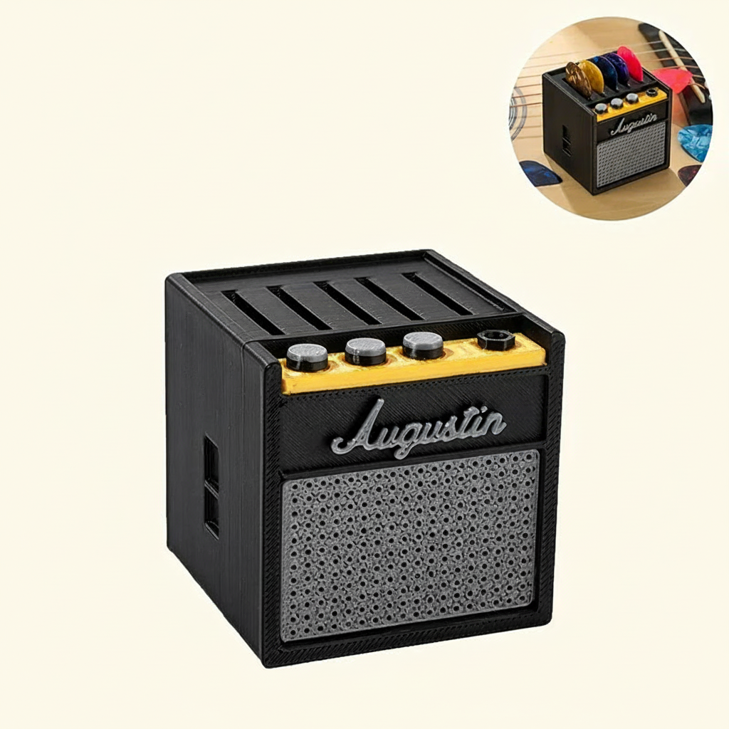 Personalized 3D Printing Retro Guitar Amp Shape Guitar Picks Holder Plectrum Storage Box with Name Birthday Gift for Musician Guitar Player