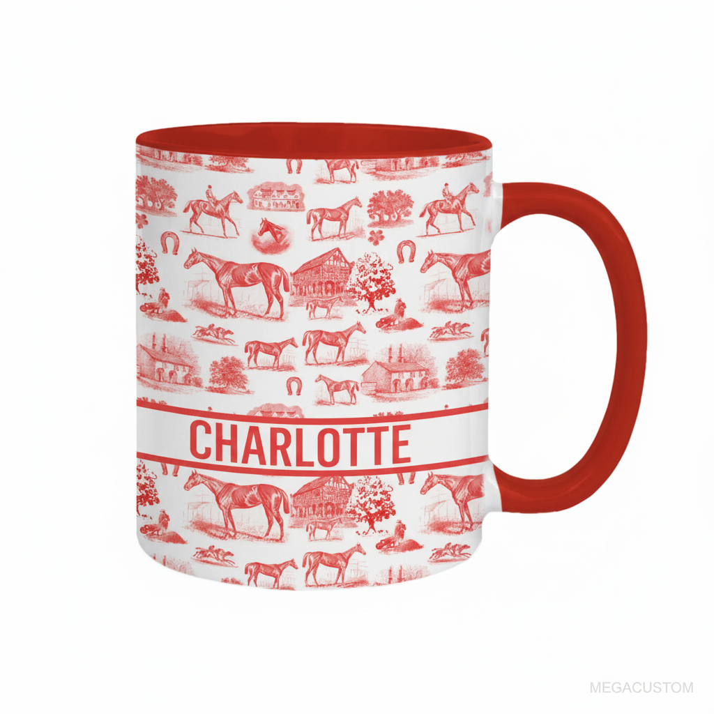 Personalized Multicolor Equestrianism Pattern Ceramic Coffee Mug with Text Anniversary Birthday Gift for Equestrians Cowgirls