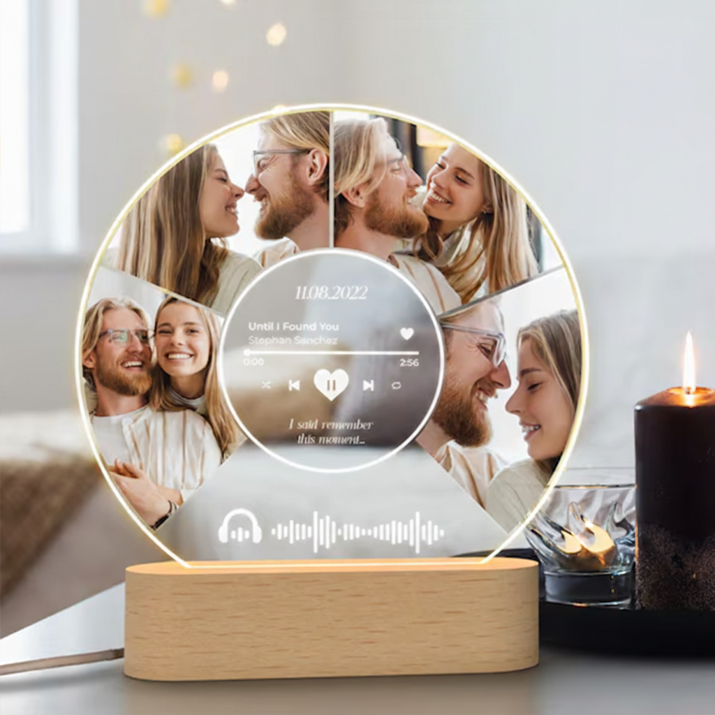 Personalized Song Plaque and Photo Night Light and Custom Music Plaque with Photos Music Lover Gift and Couple Gifts and Anniversary Gift for Couple