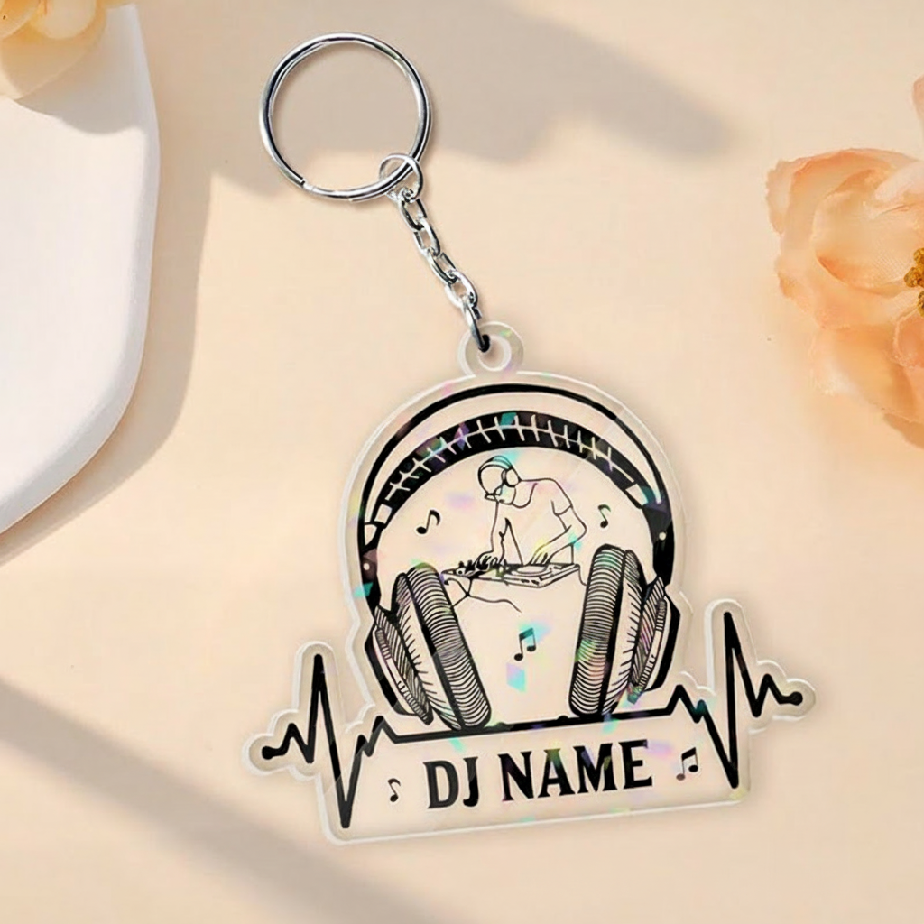 Personalized DJ Car Ornament Custom Acrylic DJ Rearview Mirror Decor Headphones Turntable Music Gift Custom DJ Gift