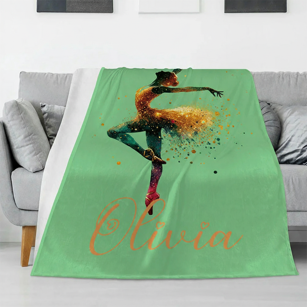 Personalized Ink Ballerina Street Dancer Blanket Flannel Blanket Ballet Lover Blanket with Name for Dance Lovers Dancer