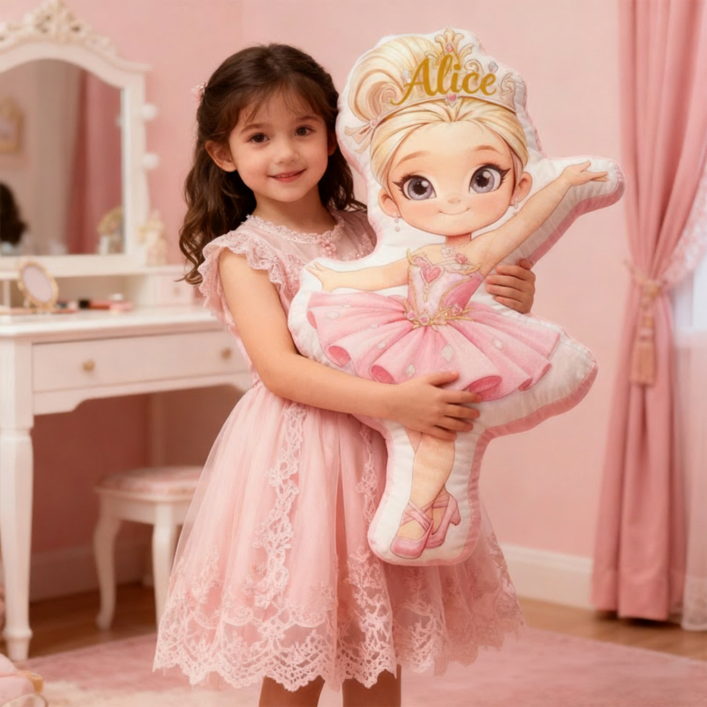 Personalized Ballet Dancers Pillow with Your Own Name Soft Stuffed Toy for Kids Unique Decorative Cushion for Girls' Room and Dance Studio
