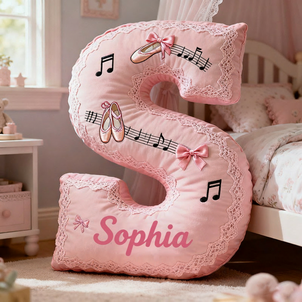 Personalized Graphic 3D Print Ballet Dance Pillow With Your Own Name Soft Stuffed Toy for Kids Unique Decorative Cushion for Girls' Room