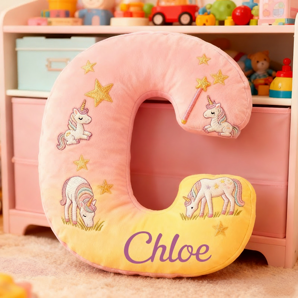 Personalized Colorful 26 Letters Starry Dream Cute Graphic 3D Print Pillow Cute Magic Beautiful Letter Custom Pillow Gift for Kids
