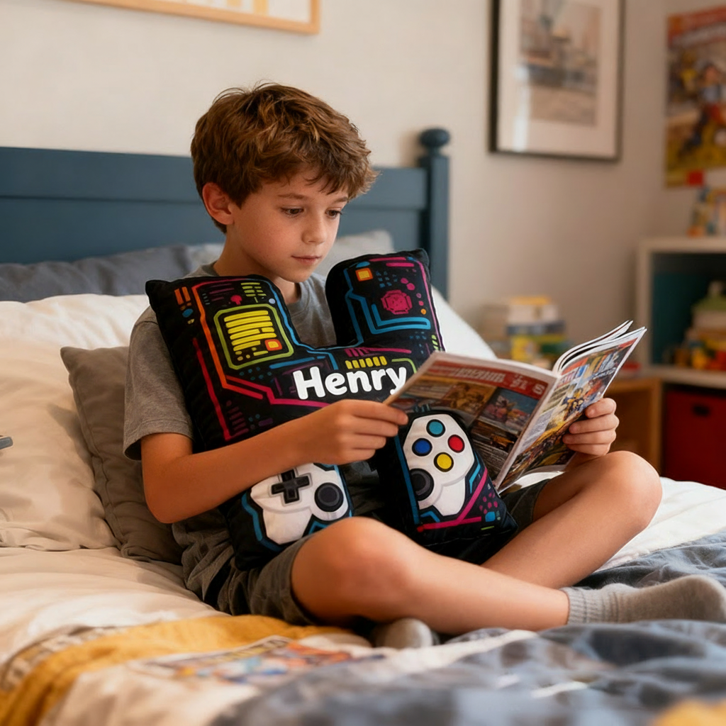 Personalized Graphic 3D Print Game Controller Letter Pillow for Game Lovers Plush Pillow Christmas Birthday Gift for Kids