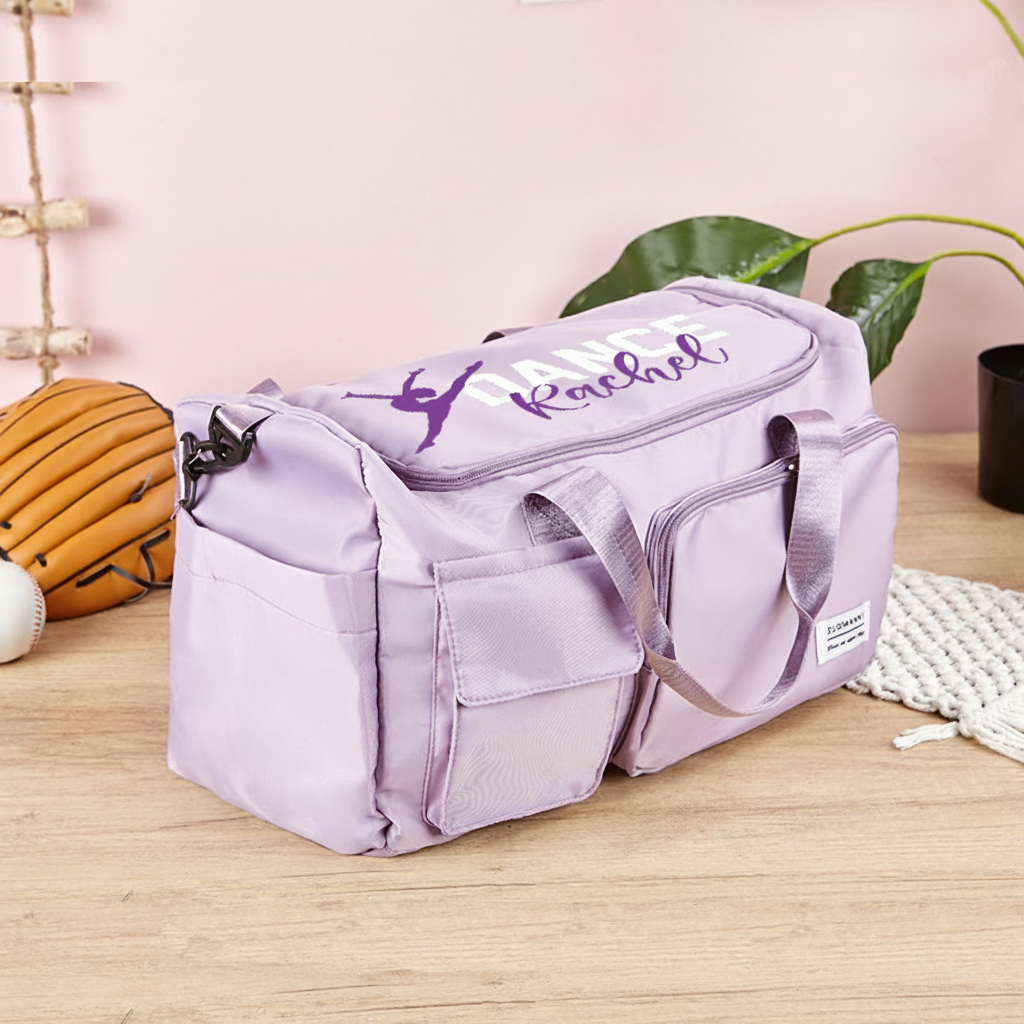 Personalized My Dancer Name Waterproof Large Travel Duffle Bag Dance Bag with Shoe Compartment and Shoulder Strap for Dance Lover