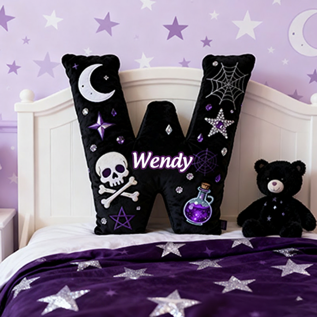 Personalized Witchy Christmas Gift Pillow with Skulls Potions Spiderwebs Stars Moons and Magical Gothic Design Graphic 3D Print Pillow for Kids