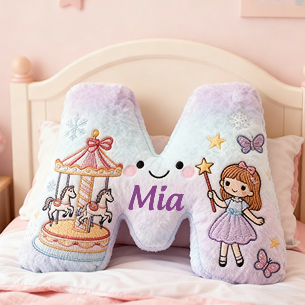 Personalized Whimsical Letter Christmas Gift Pillow and Magical Embroidery Graphic 3D Print Pillow for Kids