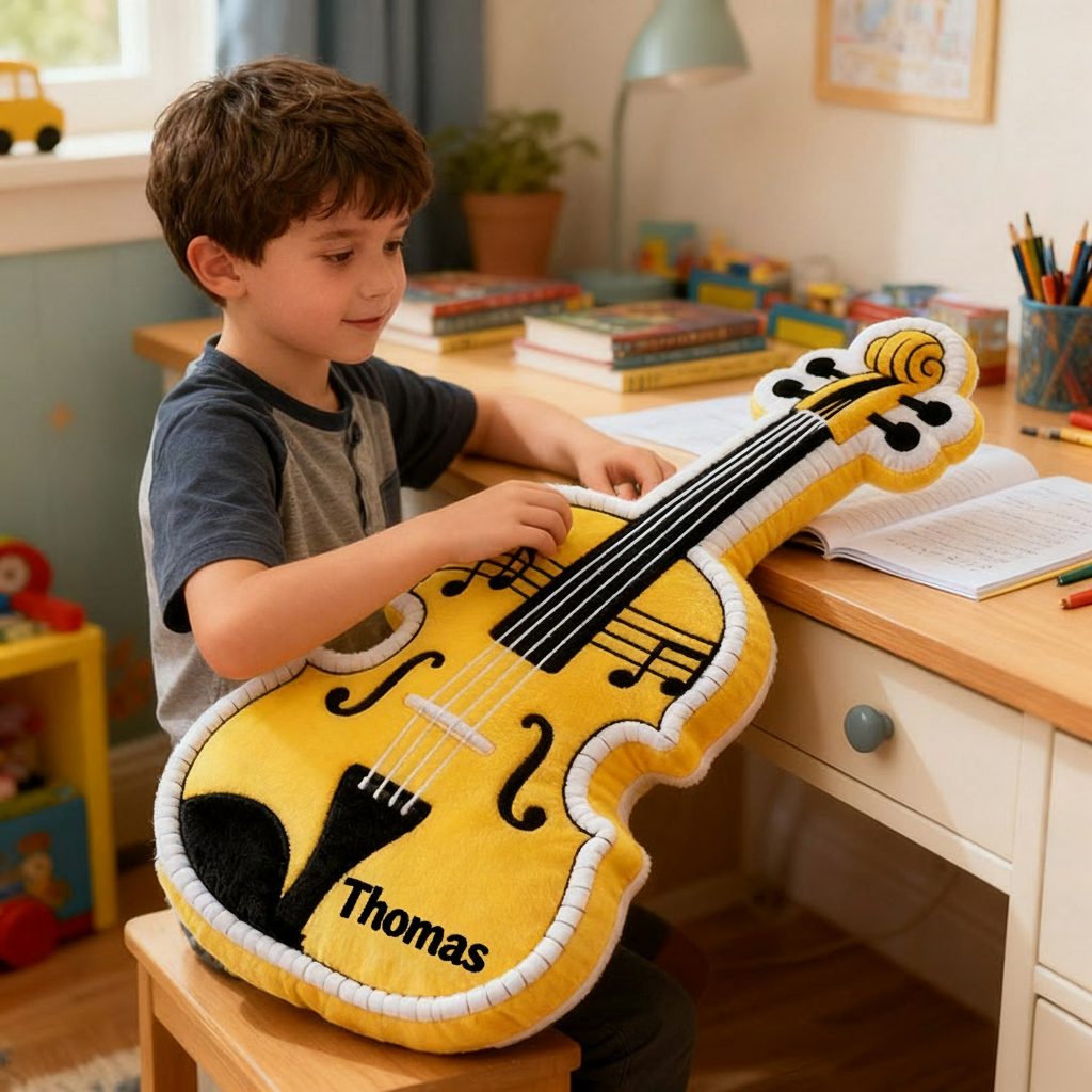Personalized Graphic 3D Print Violin Pillow With Your Own Name Soft Stuffed Toy for Kids Music Lovers Unique Decorative Cushion for Room and Music Room