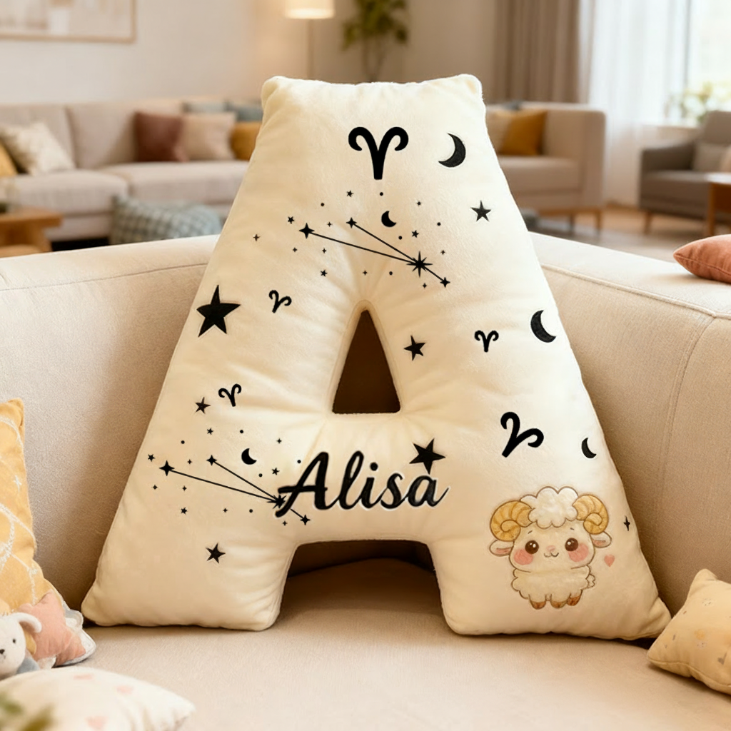 Personalized Zodiac Pillow with Constellations Zodiac Symbols Stars Moons and Cute Ram Design for a Cozy Astrological Touch Graphic 3D Print Pillow