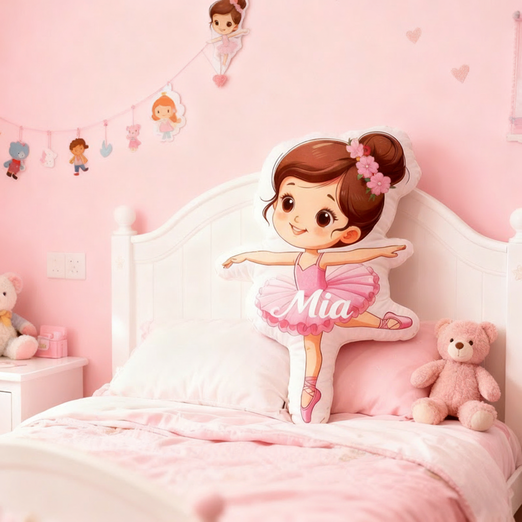Personalized Ballet Girl Pillow with Your Name Soft Stuffed Toy for Kids Unique Decorative Cushion for Girls' Room and Dance Studio