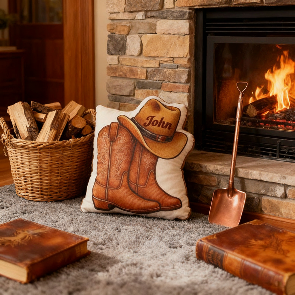 Personalized Cowboy Boots Cowboy Hats Cowboy Themed Pillow with Customizable Names Unique Decorative Cushion Perfect Gift for Western Cowboys and Music Lovers