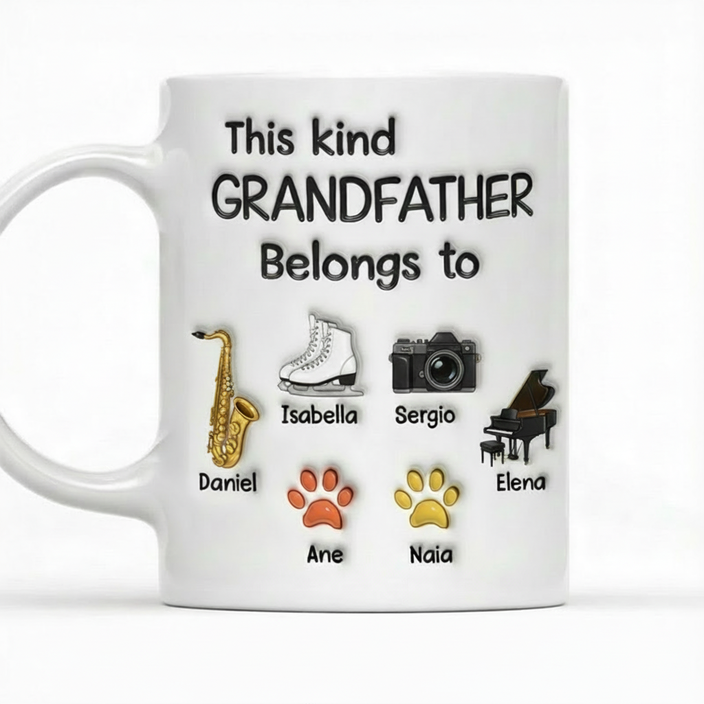 Personalized This Kind Grandfather Belongs To Mug Custom with Icons Name Text for Birthday Father's day Holiday