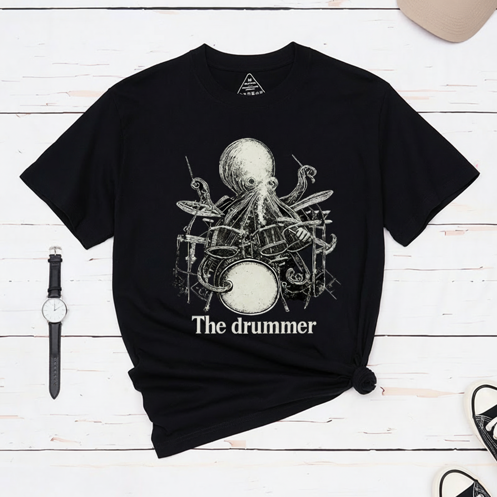 Personalized Classic T-Shirts Octopus Drummer T-Shirt Vintage Music Tarot Graphic Tee for Music Lovers