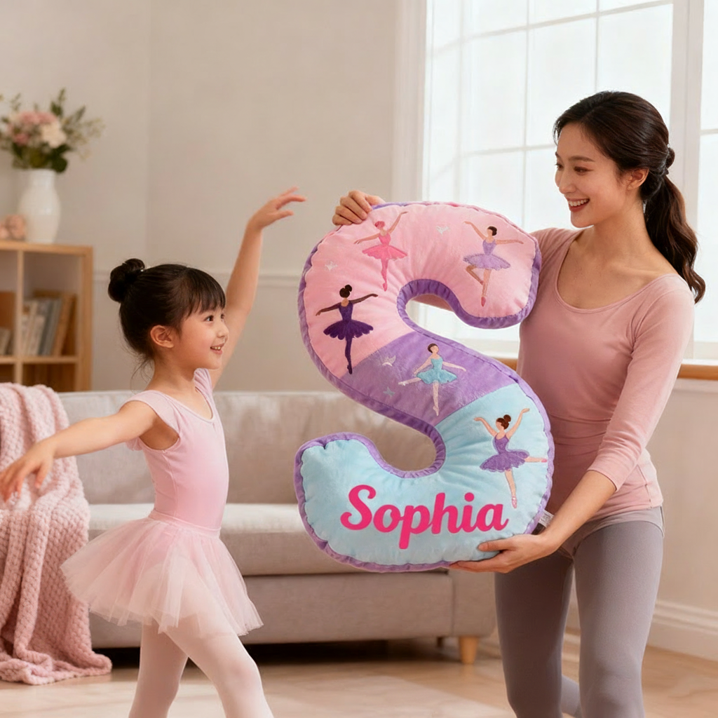 Personalized Graphic 3D Print Ballet Dancers Pillow With Your Own Name Soft Stuffed Toy for Kids Unique Decorative Cushion for Girls' Room