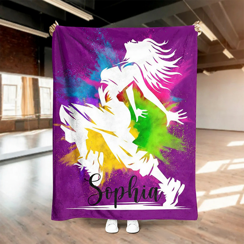 Personalized Colorful Splash Ink Hip Hop Boy Girl Blanket Flannel Blanket Dance Lover Blanket with Name