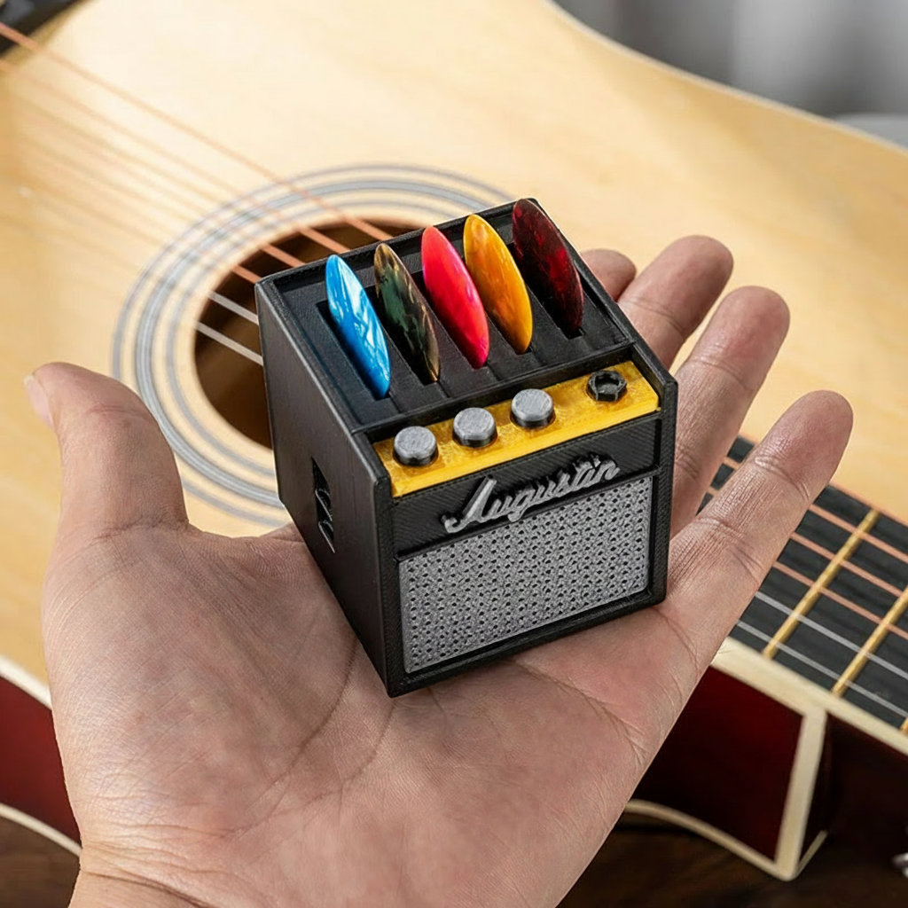 Personalized 3D Printing Retro Guitar Amp Shape Guitar Picks Holder Plectrum Storage Box with Name Birthday Gift for Musician Guitar Player