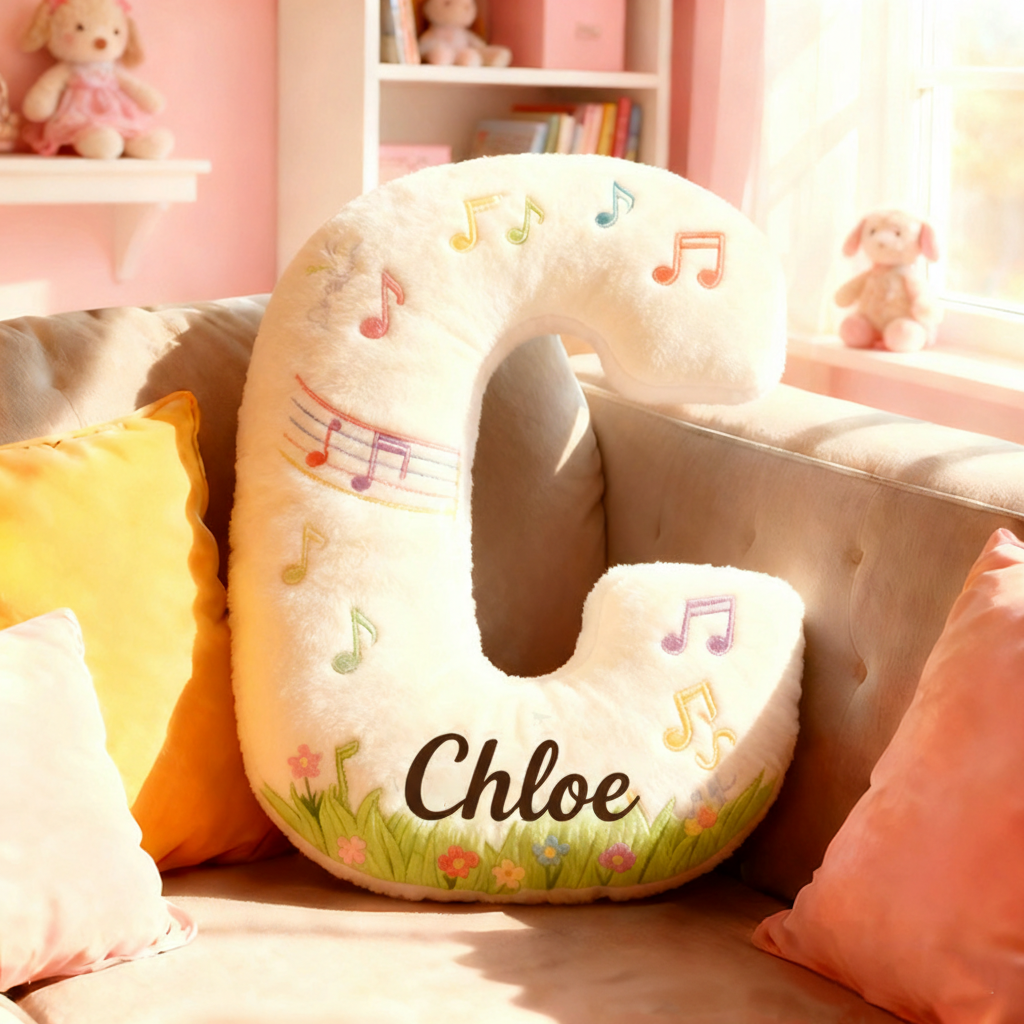 Personalized Graphic 3D Print Music Garden Pillow with Your Own Name Soft Stuffed Toy for Kids Music Lovers Unique Decorative Cushion for Girls' Room and Music Room