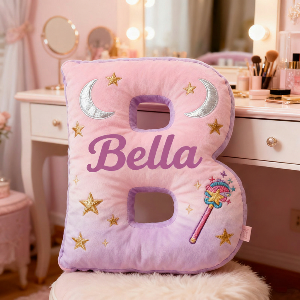 Personalized Graphic 3D Print Magic Fairy Wand Letter Pillow with Your Own Name Soft Stuffed Toy for Kids Unique Decorative Cushion for Girls' Room