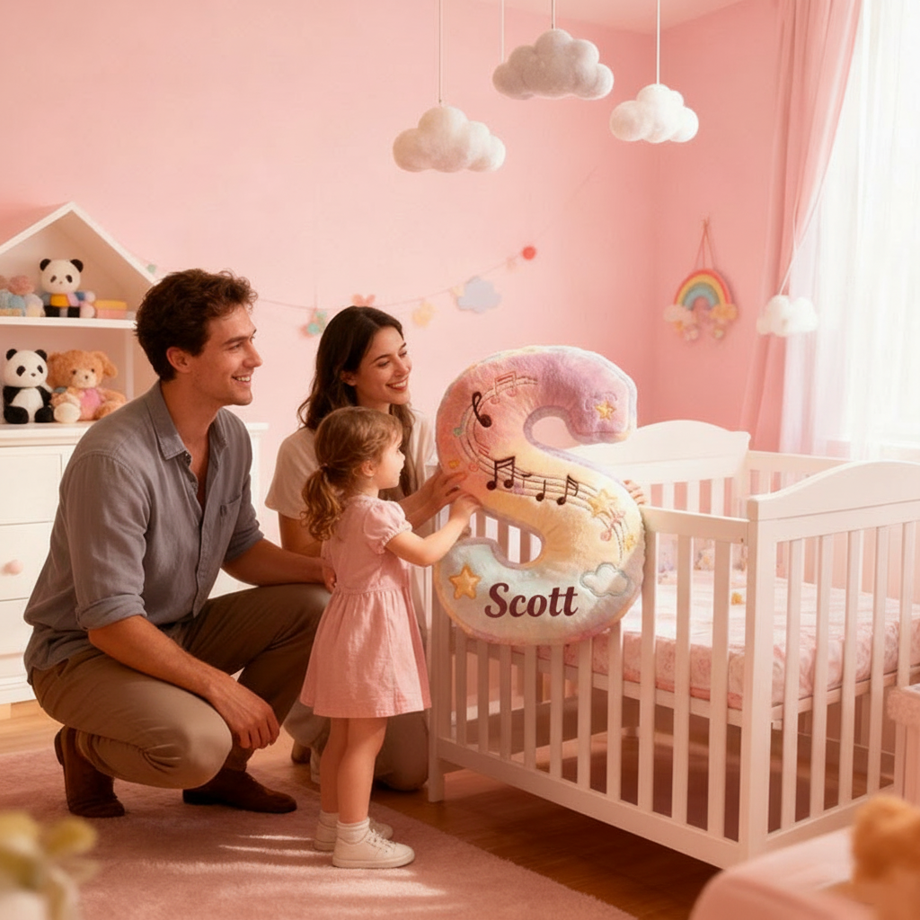 Personalized Graphic 3D Print Rainbow Notes Music Pillow with Your Own Name Soft Stuffed Toy for Kids Music Lovers Unique Decorative Cushion for Girls' Room and Music Room