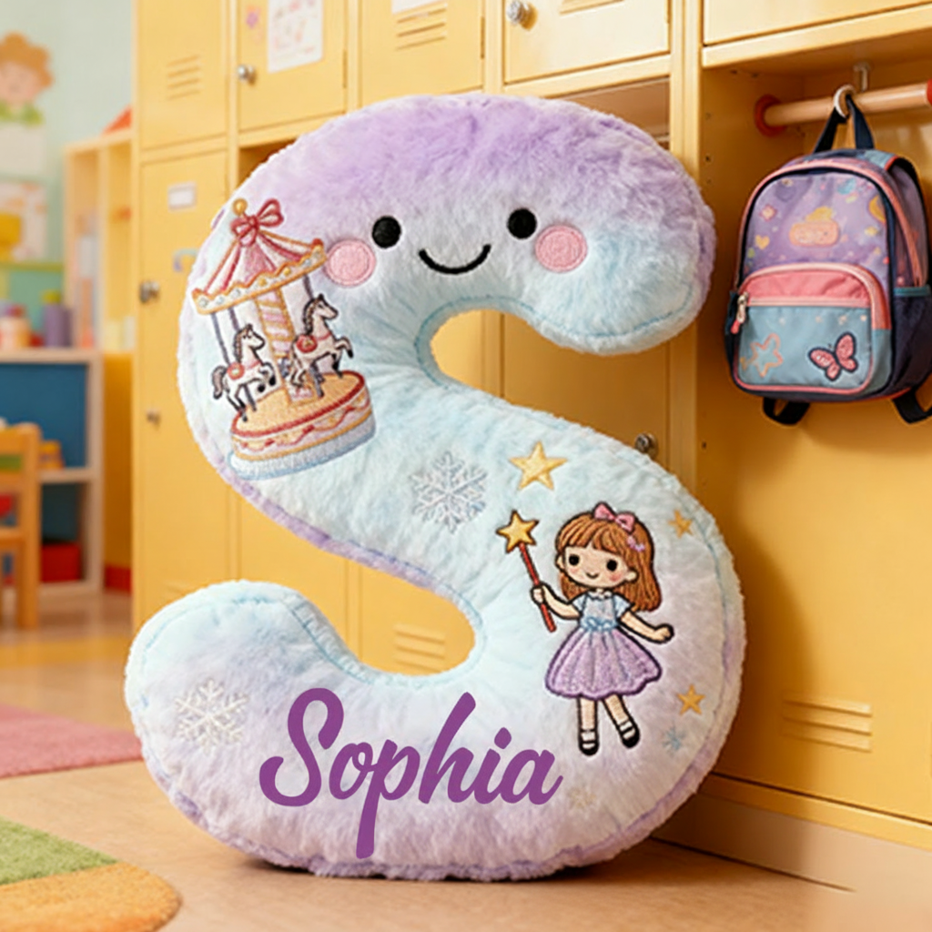 Personalized Whimsical Letter Christmas Gift Pillow and Magical Embroidery Graphic 3D Print Pillow for Kids