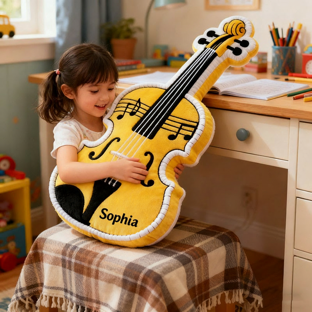 Personalized Graphic 3D Print Violin Pillow With Your Own Name Soft Stuffed Toy for Kids Music Lovers Unique Decorative Cushion for Room and Music Room