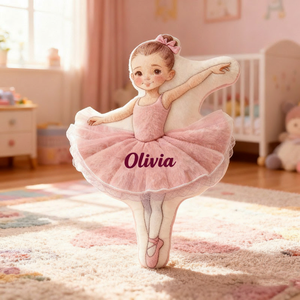 Personalized Ballet Girls Pillow with Your Name Soft Stuffed Toy for Kids Unique Decorative Cushion for Girls' Room