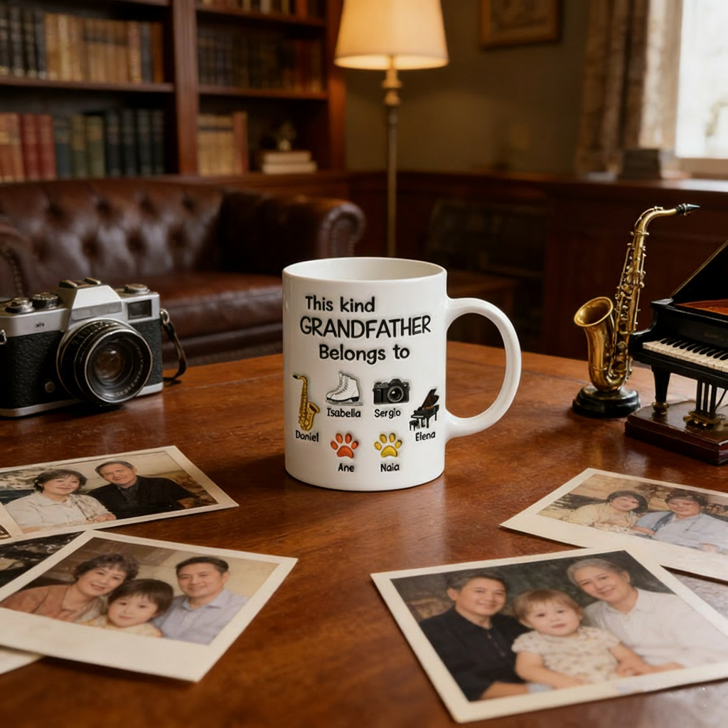 Personalized This Kind Grandfather Belongs To Mug Custom with Icons Name Text for Birthday Father's day Holiday