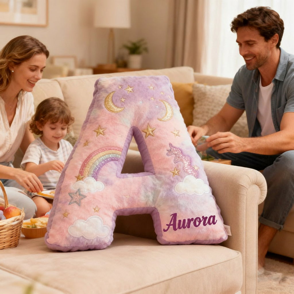 Personalized Graphic 3D Print Magic Rainbow Letter Pillow with Your Name Soft Stuffed Toy for Kids Unique Decorative Cushion for Girls' Room