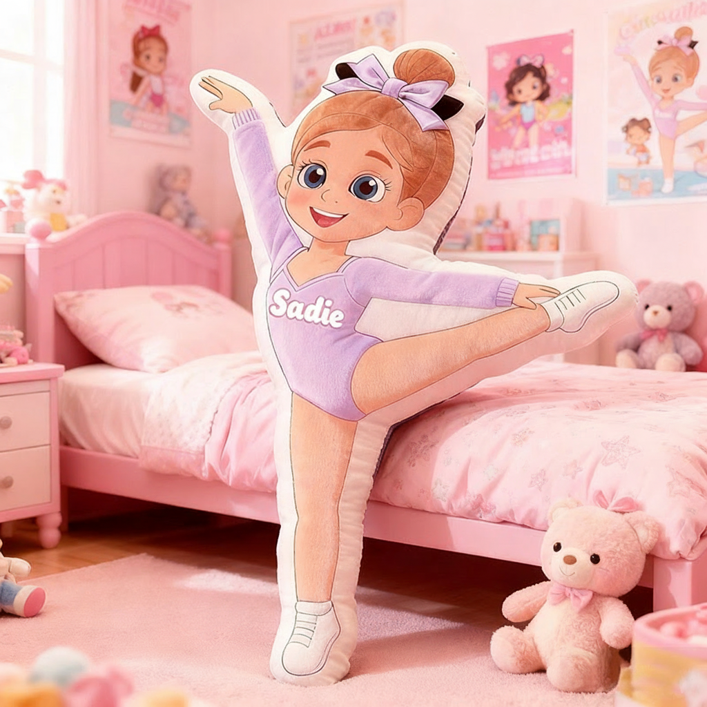Personalized Gymnastics Pillow with Your Name Soft Stuffed Toy for Kids Unique Decorative Cushion for Girls' Room