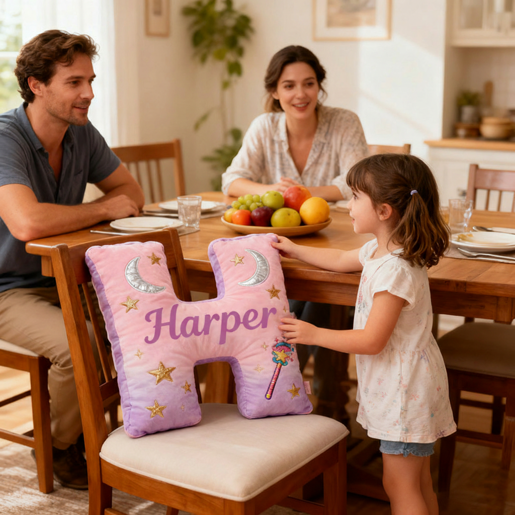 Personalized Graphic 3D Print Magic Fairy Wand Letter Pillow with Your Own Name Soft Stuffed Toy for Kids Unique Decorative Cushion for Girls' Room