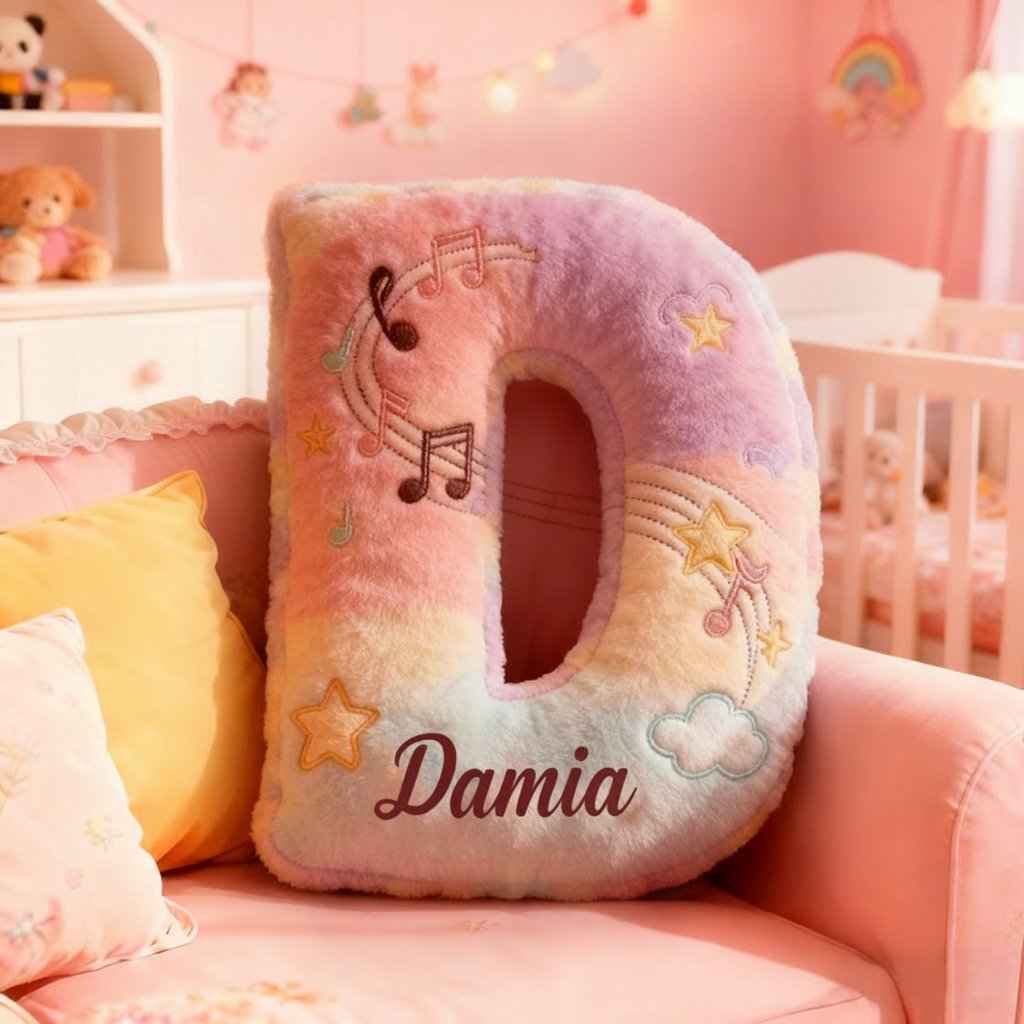 Personalized Graphic 3D Print Rainbow Notes Music Pillow with Your Own Name Soft Stuffed Toy for Kids Music Lovers Unique Decorative Cushion for Girls' Room and Music Room