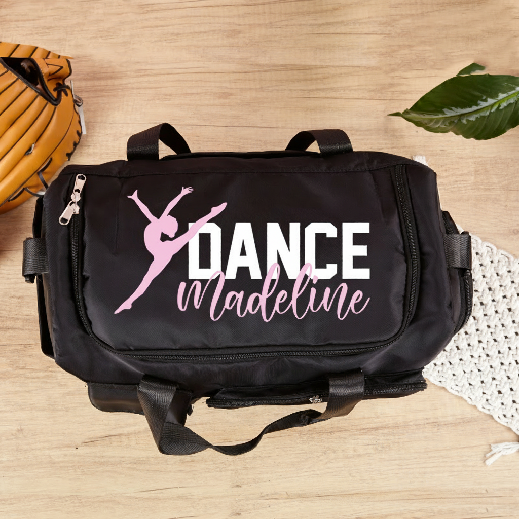 Personalized My Dancer Name Waterproof Large Travel Duffle Bag Dance Bag with Shoe Compartment and Shoulder Strap for Dance Lover
