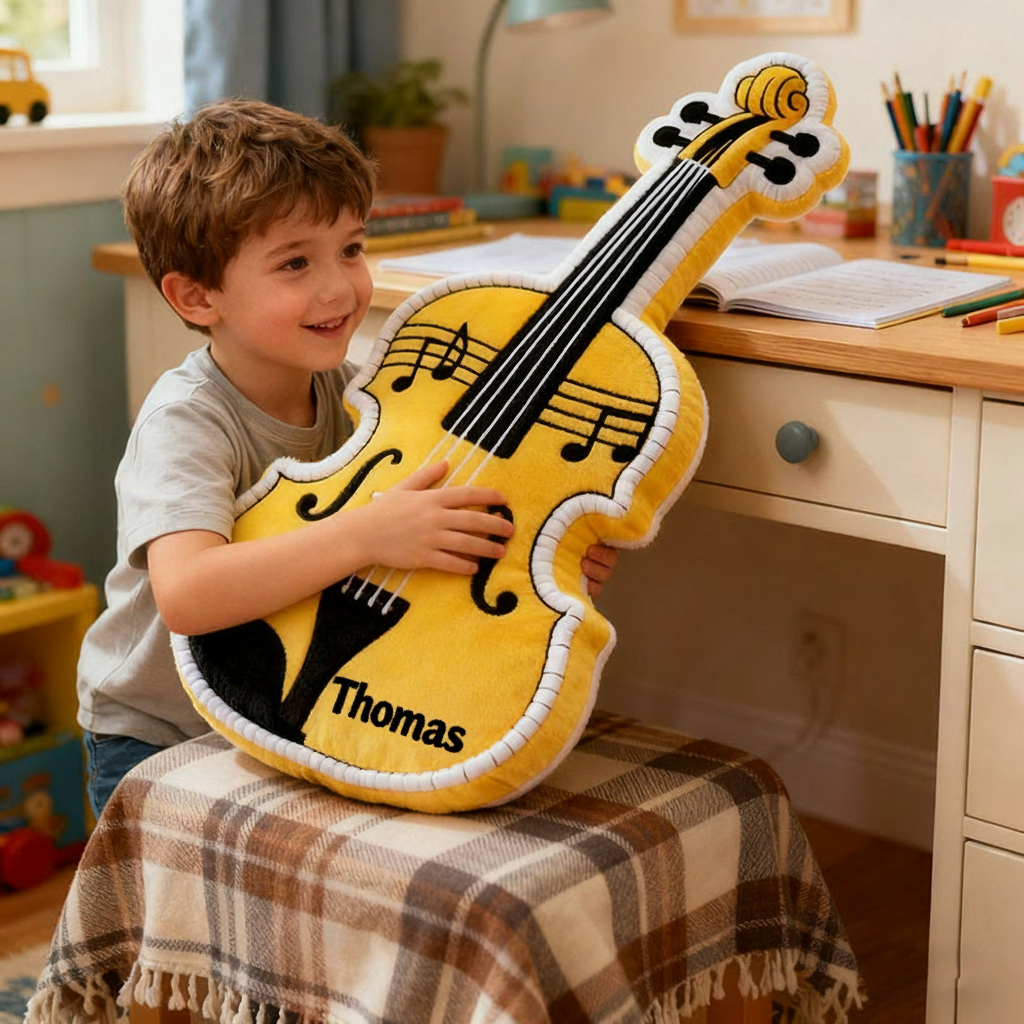 Personalized Graphic 3D Print Violin Pillow With Your Own Name Soft Stuffed Toy for Kids Music Lovers Unique Decorative Cushion for Room and Music Room