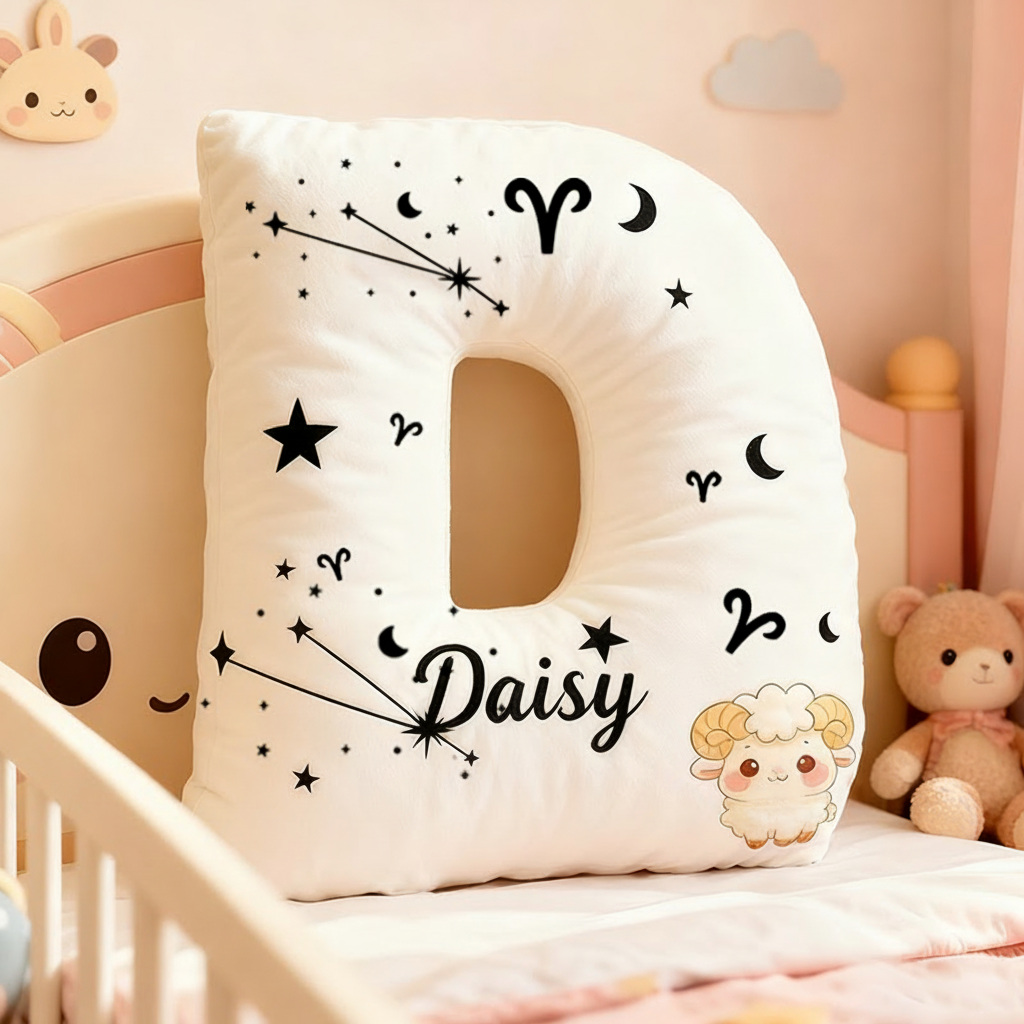 Personalized Zodiac Pillow with Constellations Zodiac Symbols Stars Moons and Cute Ram Design for a Cozy Astrological Touch Graphic 3D Print Pillow