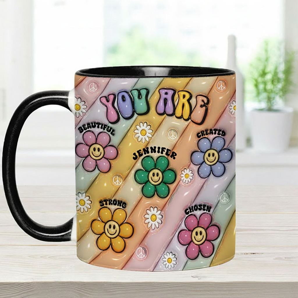 Personalized Hippie Accent Mug You Are Beautiful Strong Victorious Enough mug for Holiday Decor Family Gifts and Party Favors