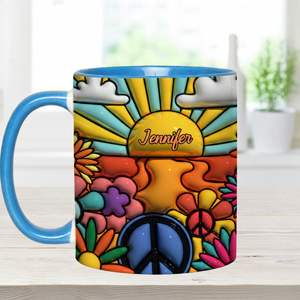 Personalized Hippie Accent Mug Hippie Lover Gifts Colorful Hippie Coffee Mug Bohemian Coffee Mug Peace Love Cup