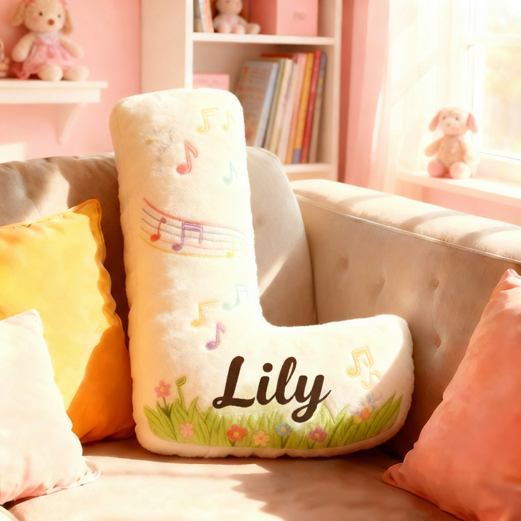 Personalized Graphic 3D Print Music Garden Pillow with Your Own Name Soft Stuffed Toy for Kids Music Lovers Unique Decorative Cushion for Girls' Room and Music Room