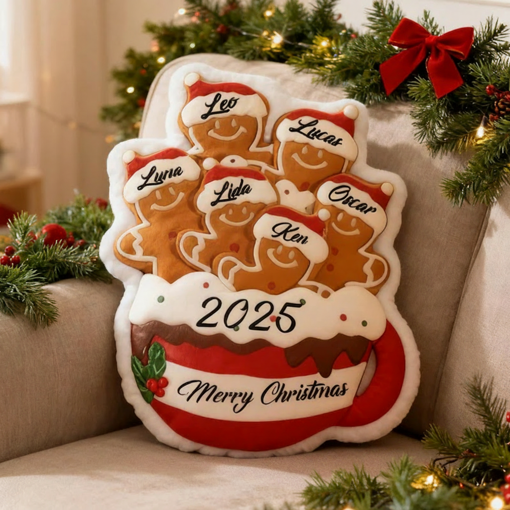 Personalized Gingerbread Family Pillow Custom Name Xmas Cushion Holiday Decor Gift Gingerbread Mug Pillow Merry Christmas 2025