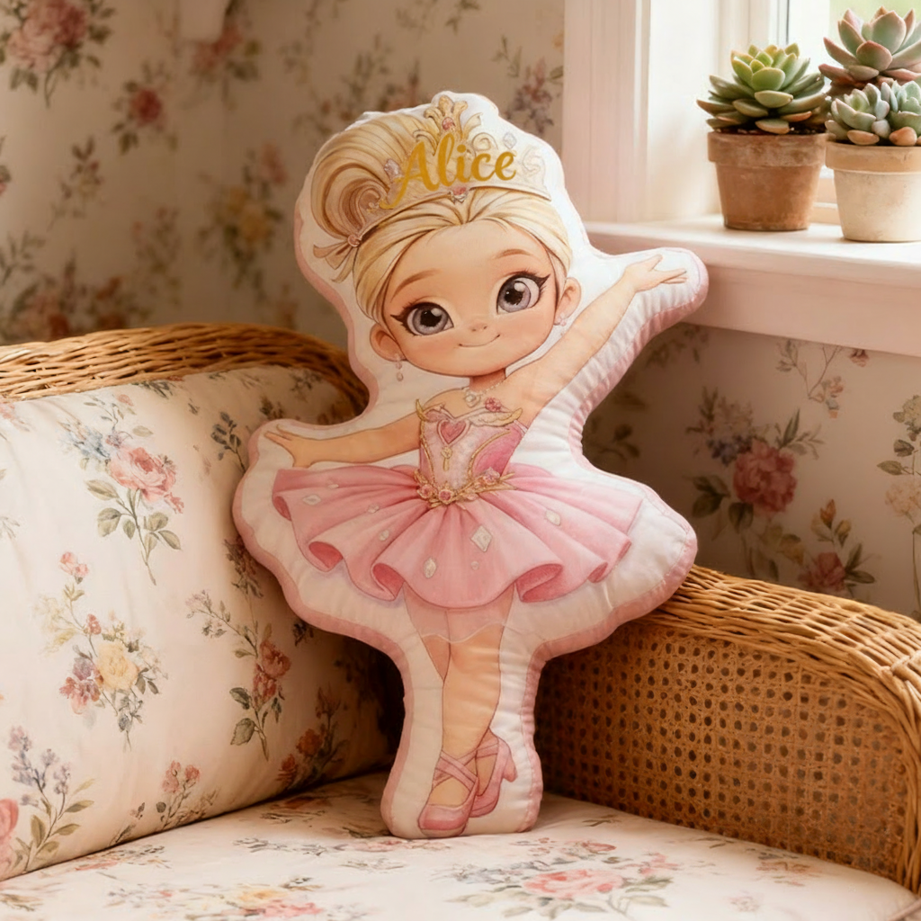 Personalized Ballet Dancers Pillow with Your Own Name Soft Stuffed Toy for Kids Unique Decorative Cushion for Girls' Room and Dance Studio