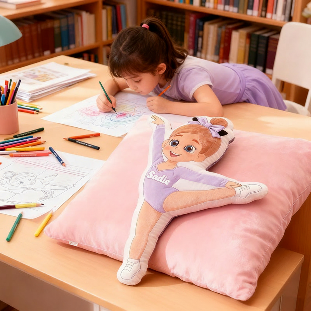 Personalized Gymnastics Pillow with Your Name Soft Stuffed Toy for Kids Unique Decorative Cushion for Girls' Room