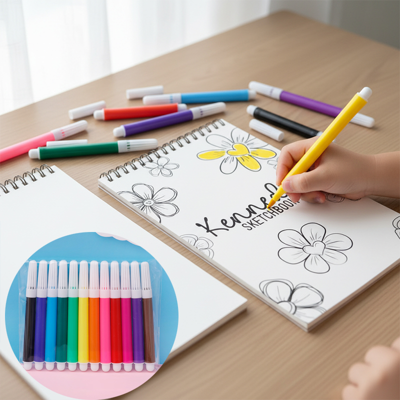 Personalized DIY Sketchbook for Kids Custom Name and Colorable Cover with 12 Watercolor Markers Girls Personalized Sketchbook, Kids Teens Custom Drawing Art Pad Books with Name Flower Art Pad