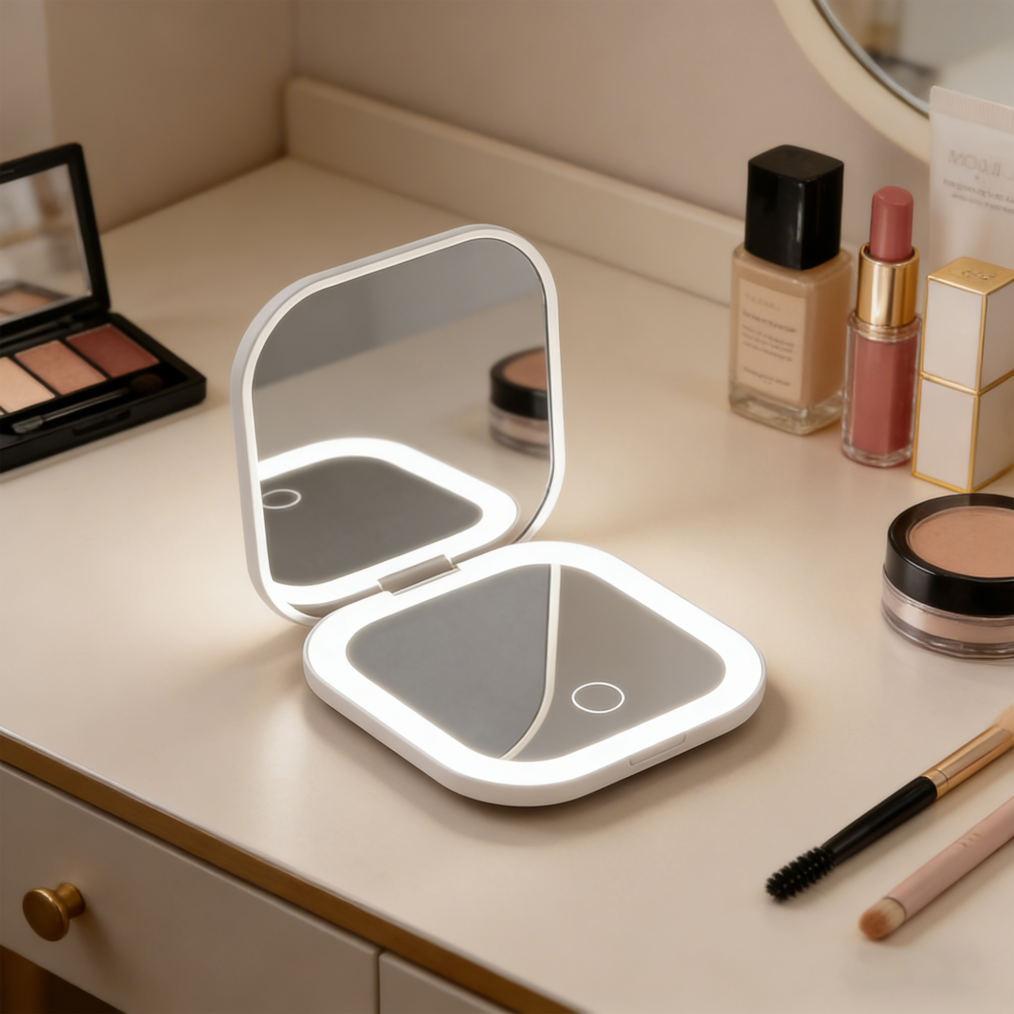 Personalized LED Makeup Mirror with Name and Birth Flower Foldable Travel Mirror for Women 3 Color Light 5X Magnification Rechargeable Gift