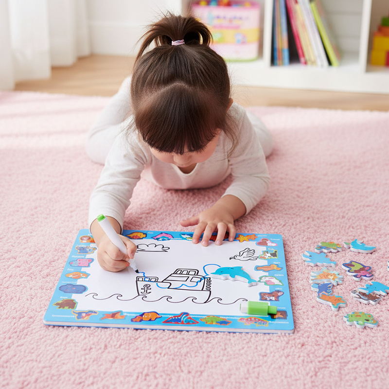 Personalized Ocean Theme Wooden Puzzle and Drawing Board for Kids Custom Name or Message 2-in-1 Educational Toy Perfect Gift for Kids