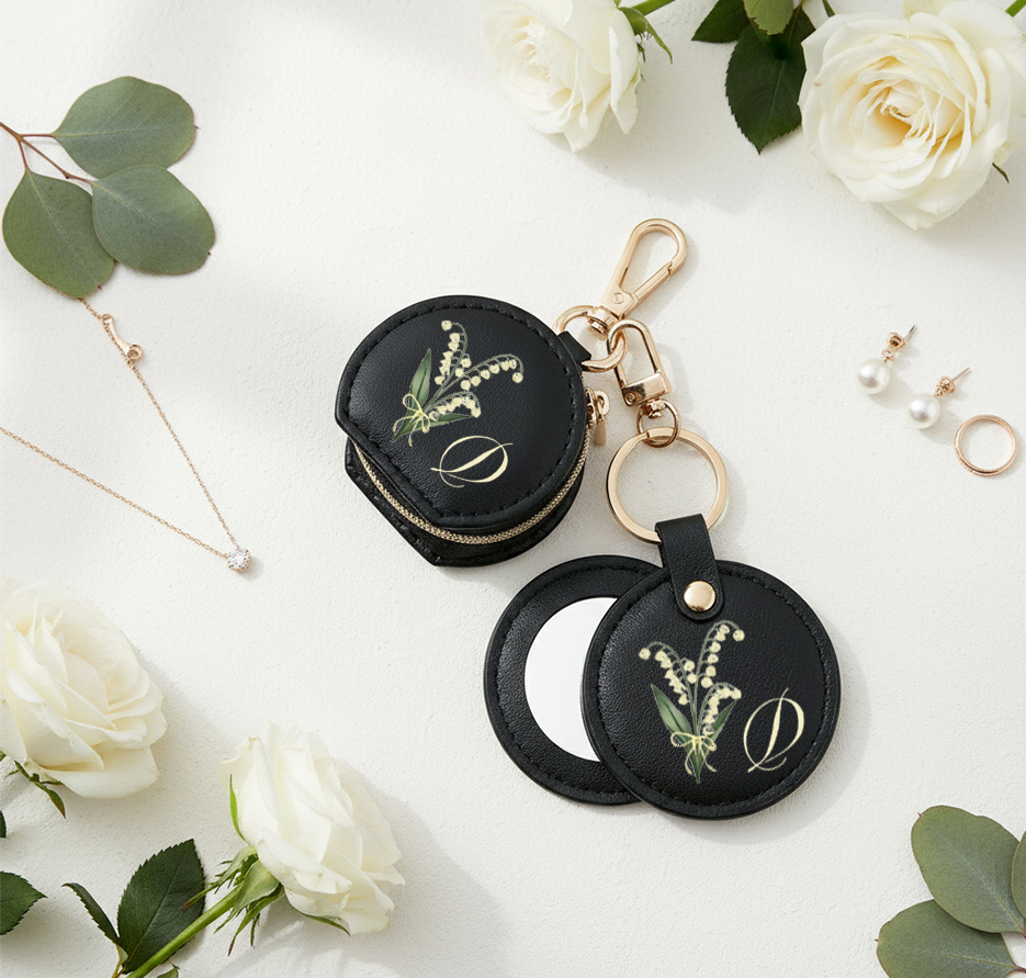 Personalized Mini Jewelry Travel Case  Custom Name and Birth Flower Portable Leather Box with Mirror Velvet Interior  Gift for Women