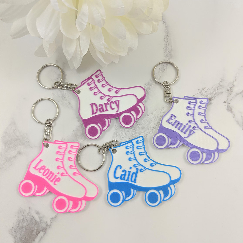 Personalized Roller Skate Keychain for Kids Custom Name Colorful 3D Bag Charm Gift