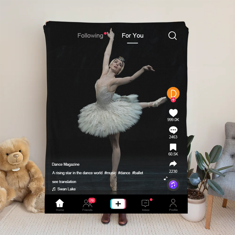 Personalized TikTok Social Media Ballet Girl Soft Blanket Custom with Photo Name and Text Gift for Home decor Birthdays and Performances for Dancers Suitable for All Dance Styles or Hobbies