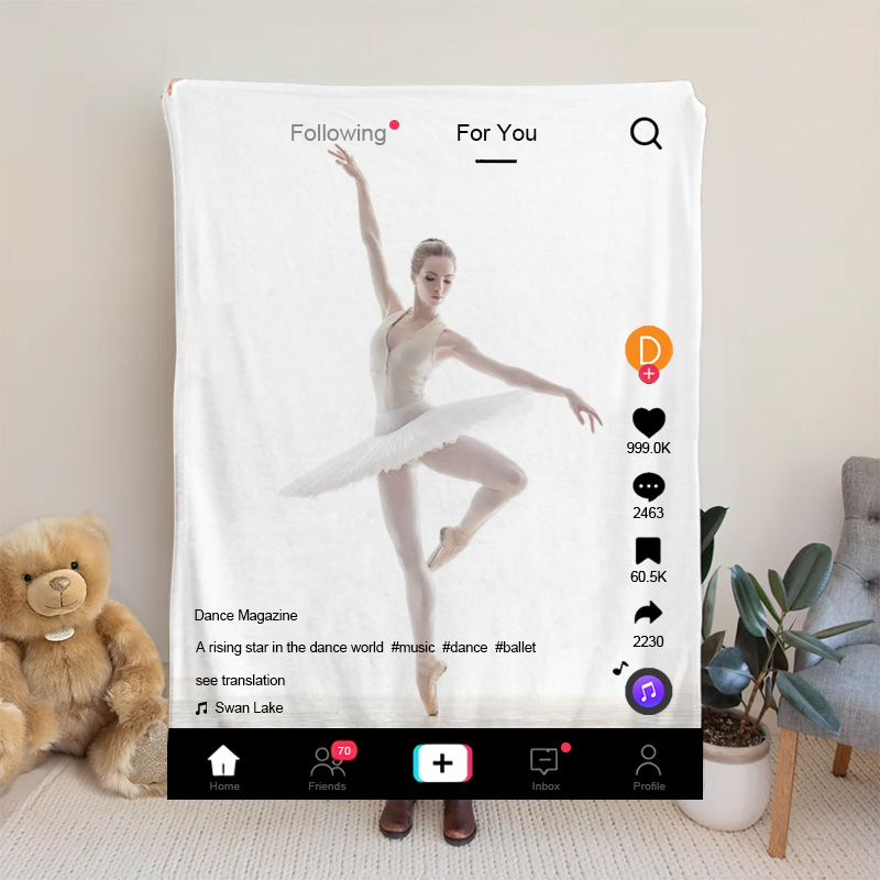 Personalized TikTok Social Media Ballet Girl Soft Blanket Custom with Photo Name and Text Gift for Home decor Birthdays and Performances for Dancers Suitable for All Dance Styles or Hobbies